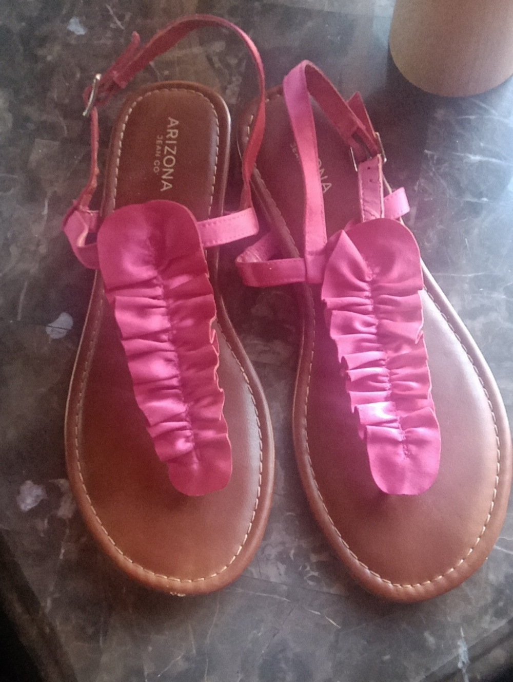 Arizona Jean Company Pink Ruffle T-Strap Sandals for Women